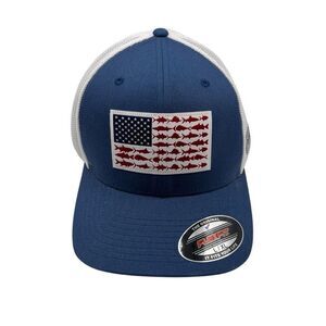 Columbia PFG Mesh Fish Flag Ball Cap/Trucker Hat Blue/White Unisex L/XL NWT